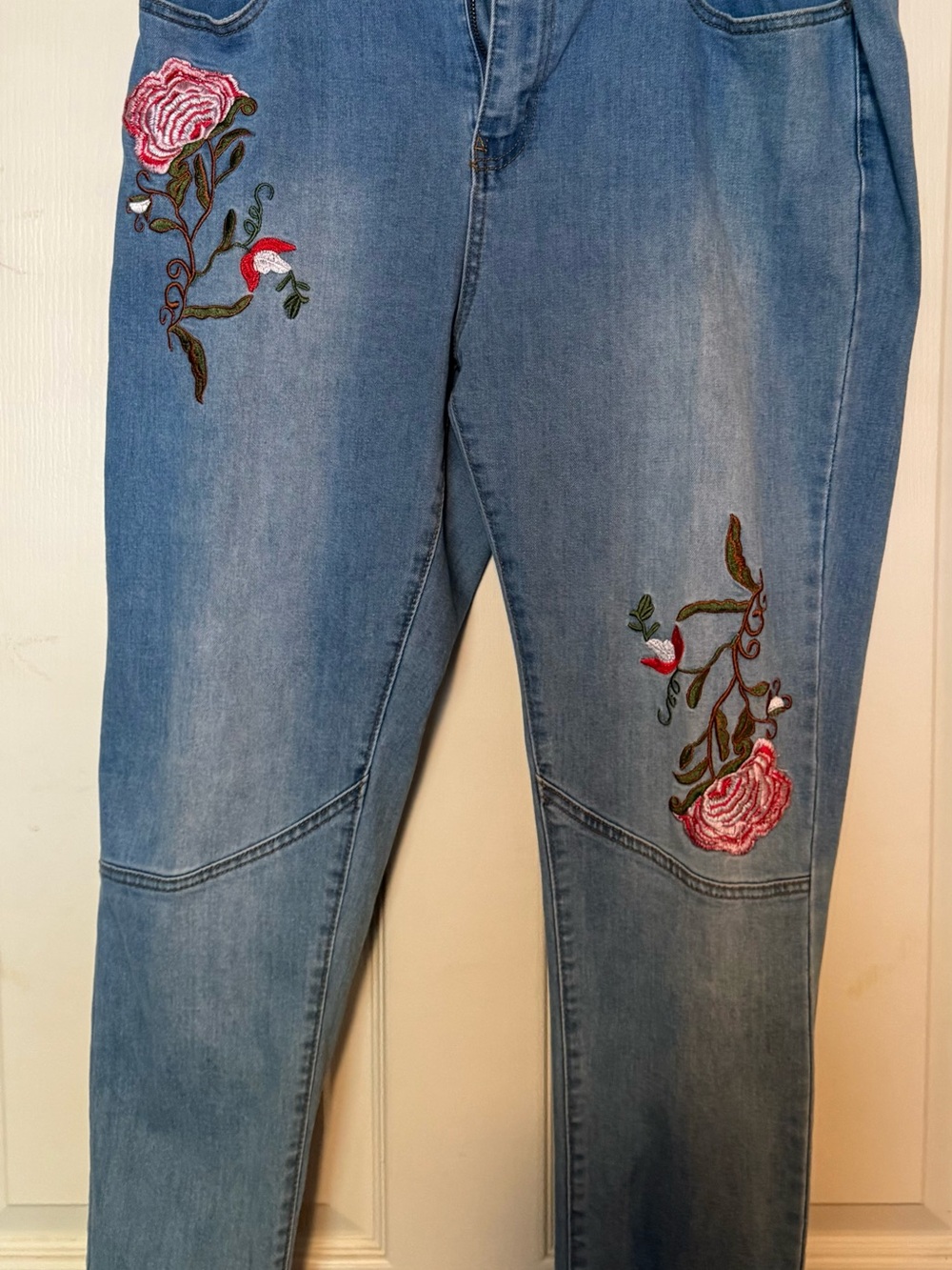 Boohoo Denim Skinny Jeans with Pink Rose Embroidery